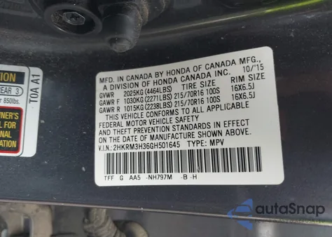 2016 Honda Cr-V Lx from USA, damaged, VIN 2HKRM3H36GH501645